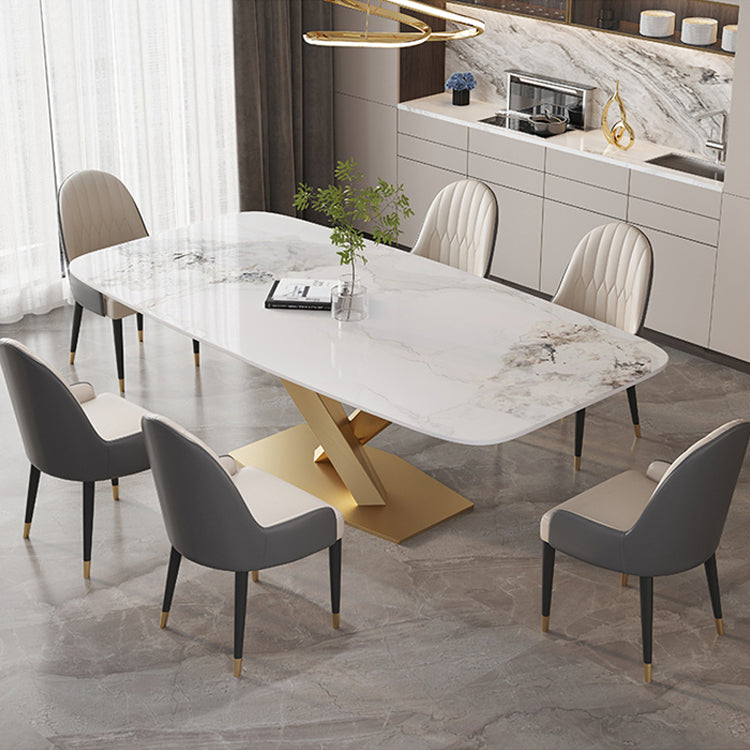 Luxurious Rectangular Dining Table - Durable Marble Top & Steel Pedestals in Large jh-067