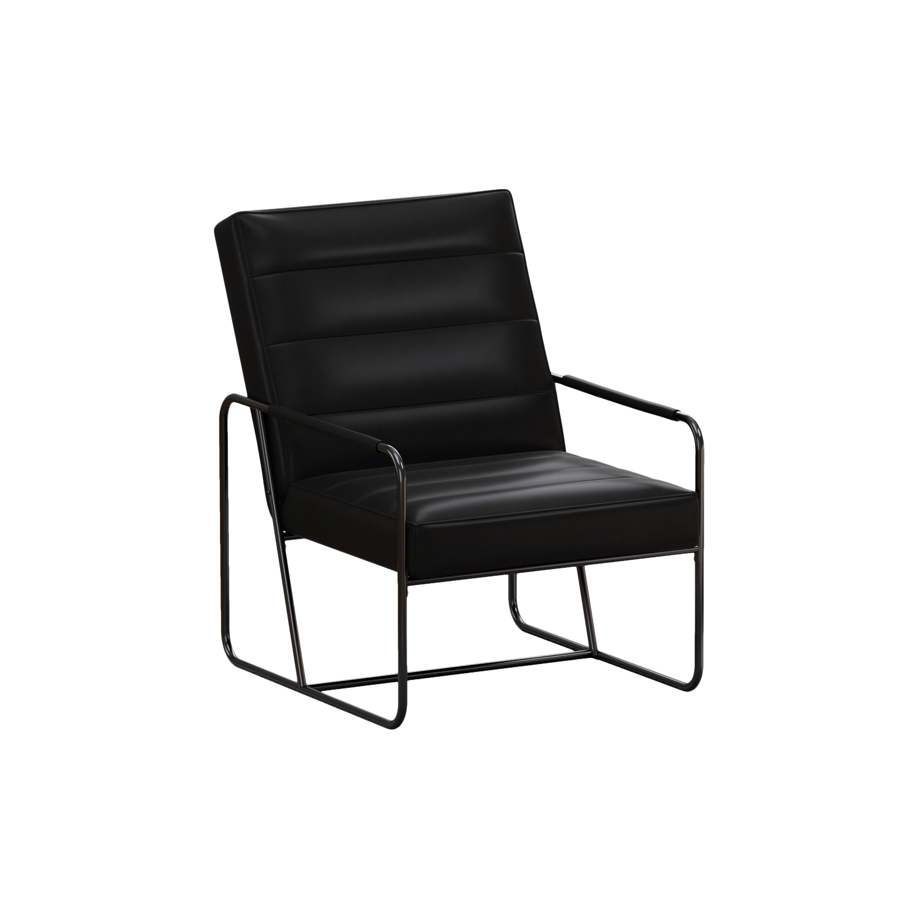 Modern Metal Framed Armchair with Black Technical Leather,   Stylish & Comfortable Indoor Lounge Accent Chair for Living Room, Office,Bedroom