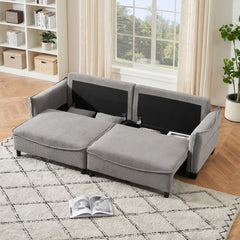 87.8" Gray Corduroy Sofa Bed with Two Pillows - Ideal 3-Seater Design for Living Room