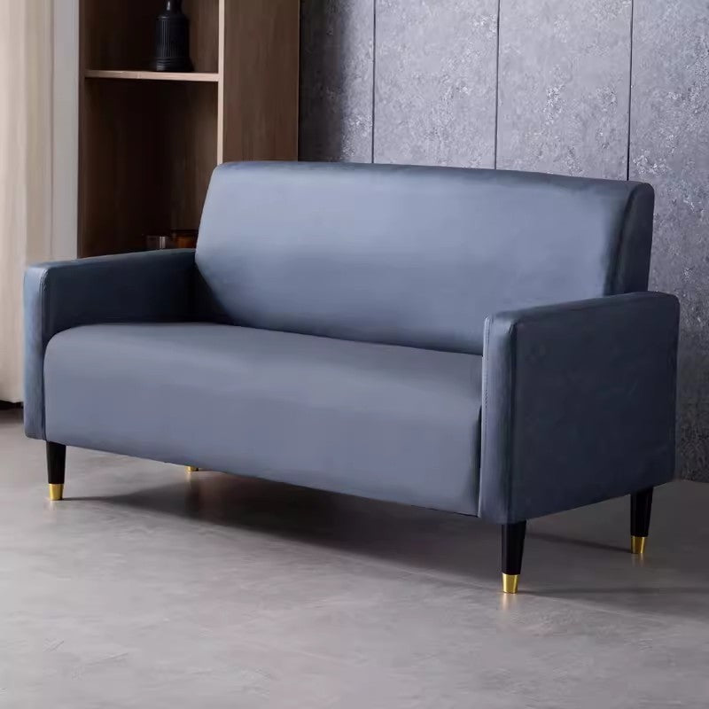 Stylish Dark Blue and Light Gray Sofa with Green Wood Accents - Techno Fabric and Cotton Blend for Ultimate Comfort qm-6