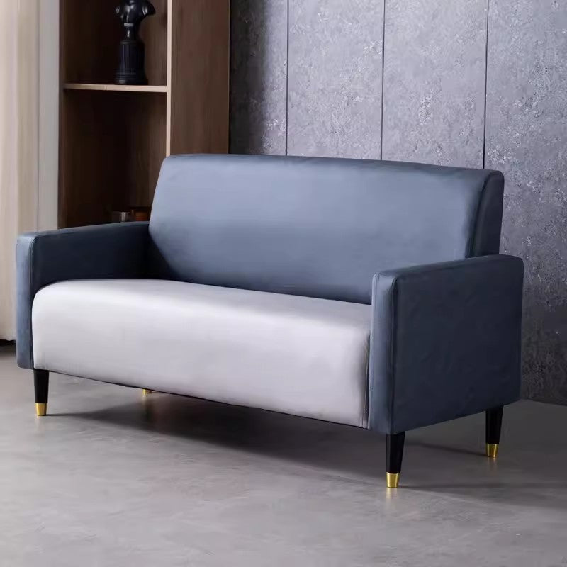 Stylish Dark Blue and Light Gray Sofa with Green Wood Accents - Techno Fabric and Cotton Blend for Ultimate Comfort qm-6