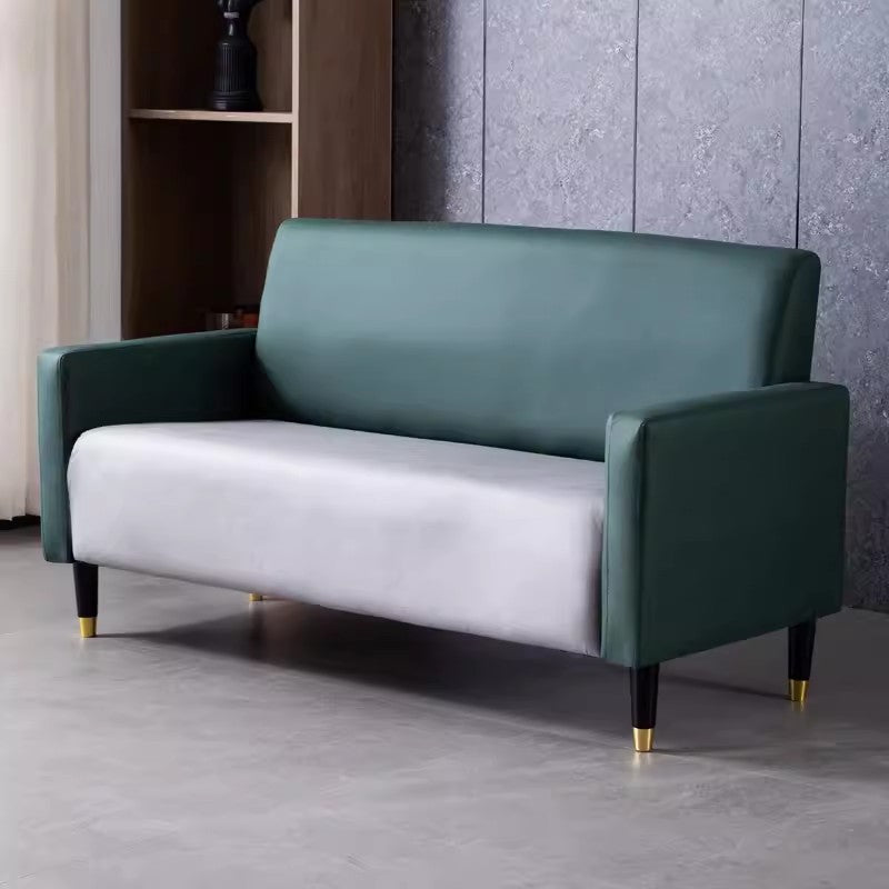 Stylish Dark Blue and Light Gray Sofa with Green Wood Accents - Techno Fabric and Cotton Blend for Ultimate Comfort qm-6