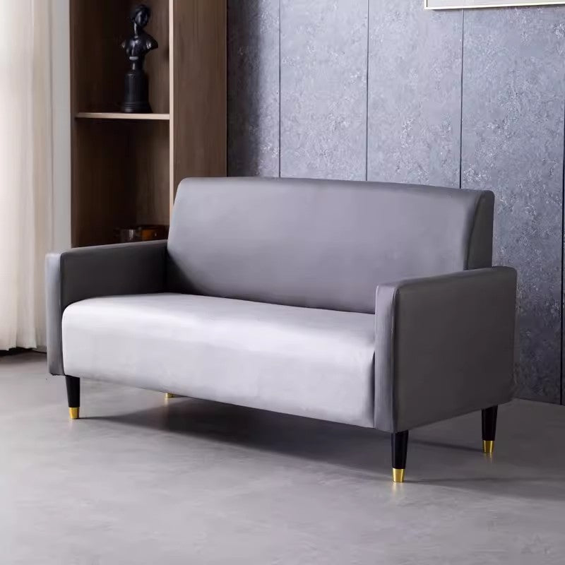 Stylish Dark Blue and Light Gray Sofa with Green Wood Accents - Techno Fabric and Cotton Blend for Ultimate Comfort qm-6