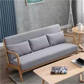 Stylish Gary Off-White Sofa with Blue, Brown, and Green Accents - Durable Rubber Wood Frame and Cotton-Ramie Blend Upholstery zsjj-97