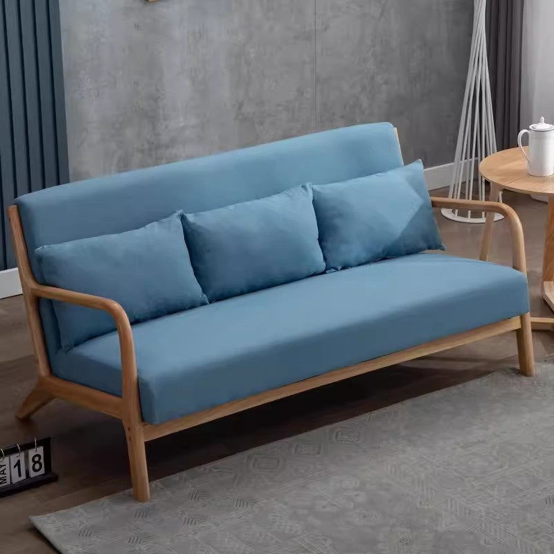 Stylish Gary Off-White Sofa with Blue, Brown, and Green Accents - Durable Rubber Wood Frame and Cotton-Ramie Blend Upholstery zsjj-97