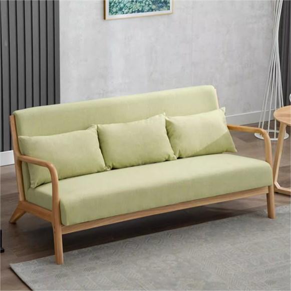 Stylish Gary Off-White Sofa with Blue, Brown, and Green Accents - Durable Rubber Wood Frame and Cotton-Ramie Blend Upholstery zsjj-97