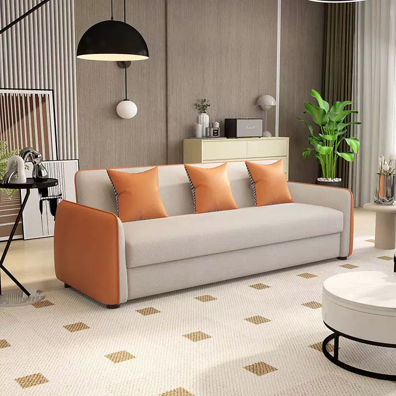 Stylish Gray and Orange Techno Fabric Sofa with Wood Accents - Perfect for Modern Homes fsmy-404