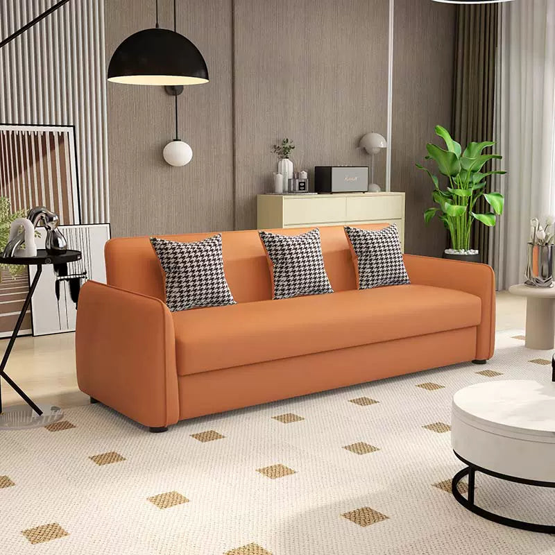 Stylish Gray and Orange Techno Fabric Sofa with Wood Accents - Perfect for Modern Homes fsmy-404