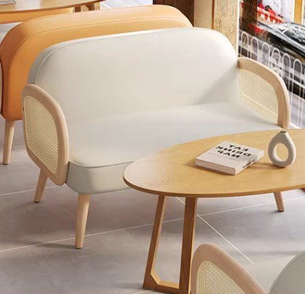 Stylish Scratch-Resistant Rubber Wood Chair in Off White, Orange, and Green Fabric fsmy-452