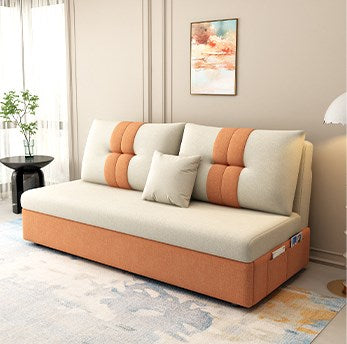 Stylish Cotton-Linen Sofa Set in Vibrant Orange, Beige, Light Blue, Dark Green, Gray, and Yellow - Premium Brown Finish fsx-1006