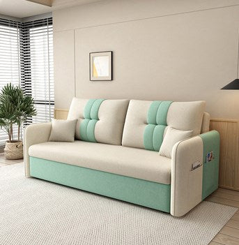 Stylish Cotton-Linen Sofa in Vibrant Orange Beige with Light Blue, Dark Green, Gray, Yellow, and Brown Accents fsx-1007