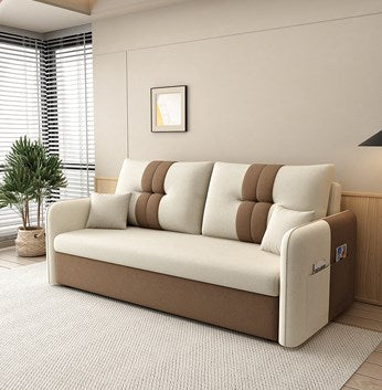 Stylish Cotton-Linen Sofa in Vibrant Orange Beige with Light Blue, Dark Green, Gray, Yellow, and Brown Accents fsx-1007