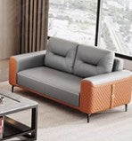 Stylish Dark Brown Faux Leather Sofa with Pine Wood Frame – Modern, Comfortable Seating in Orange, White, Gray & Black fsj-1028