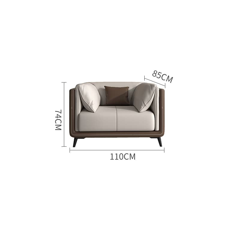 Modern Light Gray Sofa with Dark Brown Pine Wood Frame and Faux Leather Accents fsj-1029