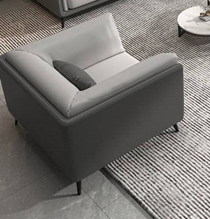 Modern Light Gray Sofa with Dark Brown Pine Wood Frame and Faux Leather Accents fsj-1029