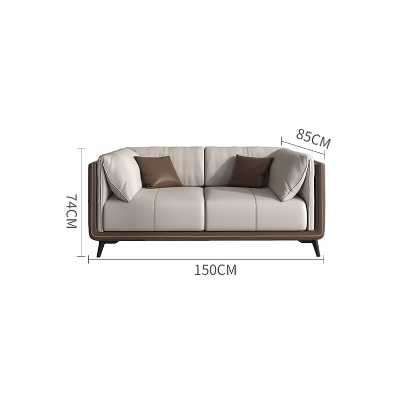 Modern Light Gray Sofa with Dark Brown Pine Wood Frame and Faux Leather Accents fsj-1029