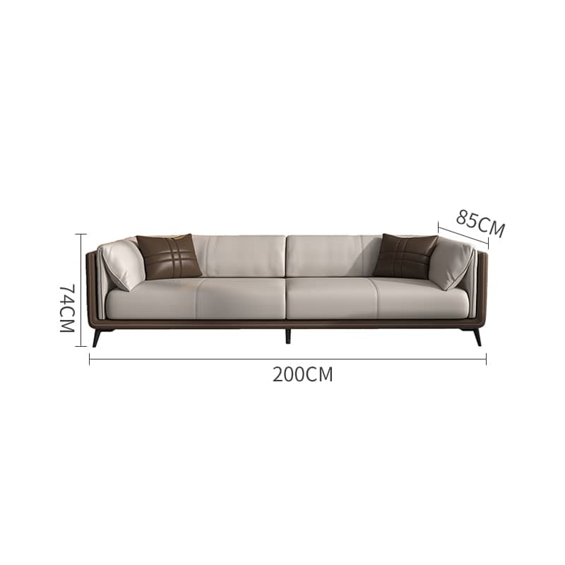 Modern Light Gray Sofa with Dark Brown Pine Wood Frame and Faux Leather Accents fsj-1029