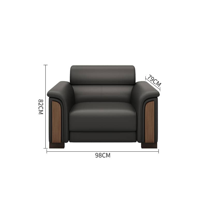 Stylish Solid Wood Sofa with Faux Leather Upholstery in Black, Light Brown, and Gray fsj-1035