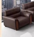 Stylish Solid Wood Sofa with Faux Leather Upholstery in Black, Light Brown, and Gray fsj-1035