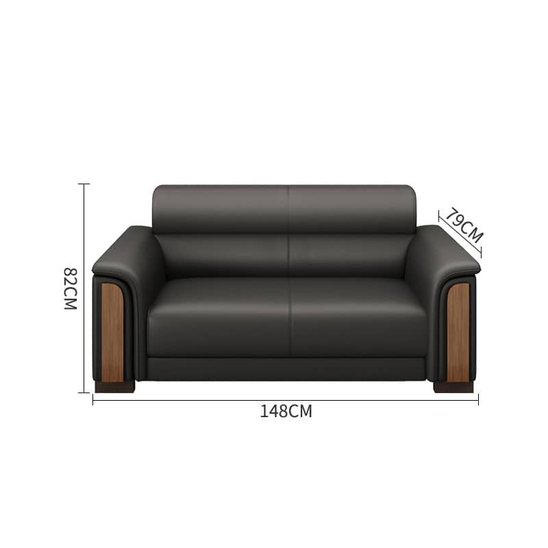 Stylish Solid Wood Sofa with Faux Leather Upholstery in Black, Light Brown, and Gray fsj-1035