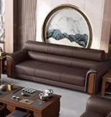 Stylish Solid Wood Sofa with Faux Leather Upholstery in Black, Light Brown, and Gray fsj-1035