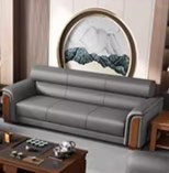 Stylish Solid Wood Sofa with Faux Leather Upholstery in Black, Light Brown, and Gray fsj-1035