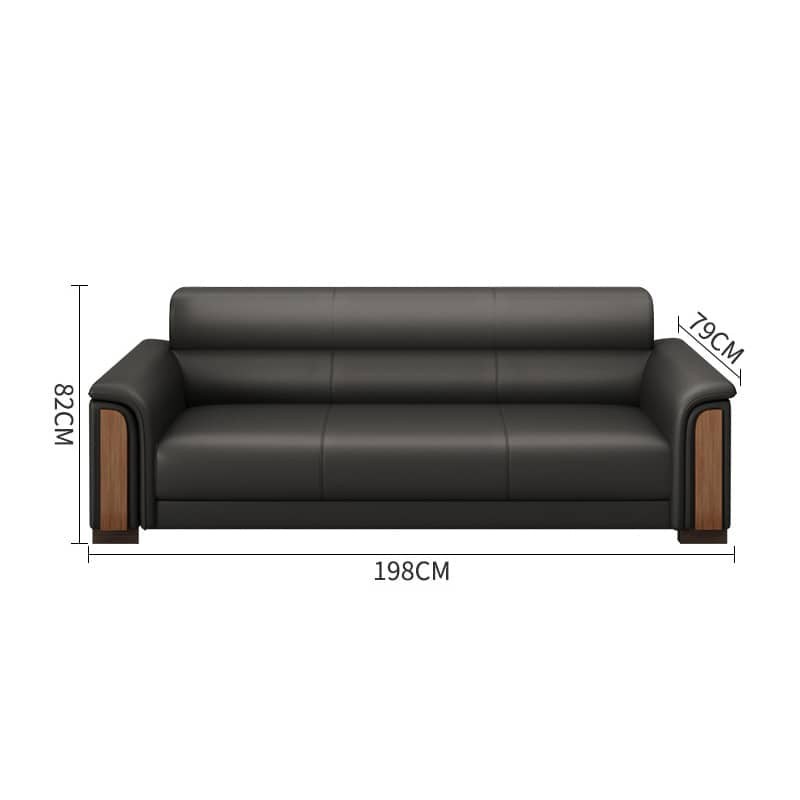 Stylish Solid Wood Sofa with Faux Leather Upholstery in Black, Light Brown, and Gray fsj-1035