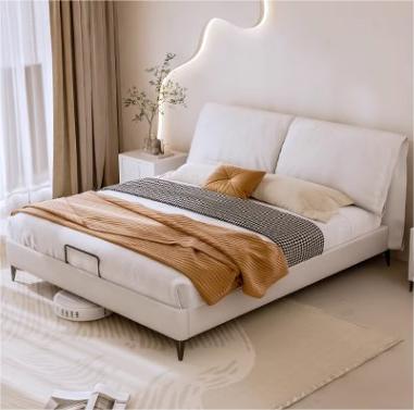 Modern Queen Size Bed with Pine Frame & Cotton Upholstered Headboard for Bedroom hmzsh-1269