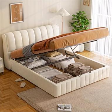 Modern Pine Wood Bed Frame with Storage & Upholstery Headboard - Functional Design for Bedroom hmzsh-1270