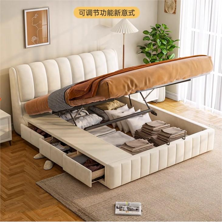 Modern Pine Wood Bed Frame with Storage & Upholstery Headboard - Functional Design for Bedroom hmzsh-1270