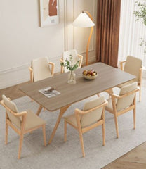 Minimalistic Rectangular Wooden Dining Table with Sintered Stone Top for 6 People fmbs-013