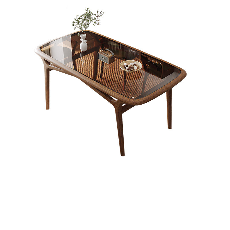 Modern Rectangular Ash Wood Dining Table with Glass Top for 6  fmbs-014