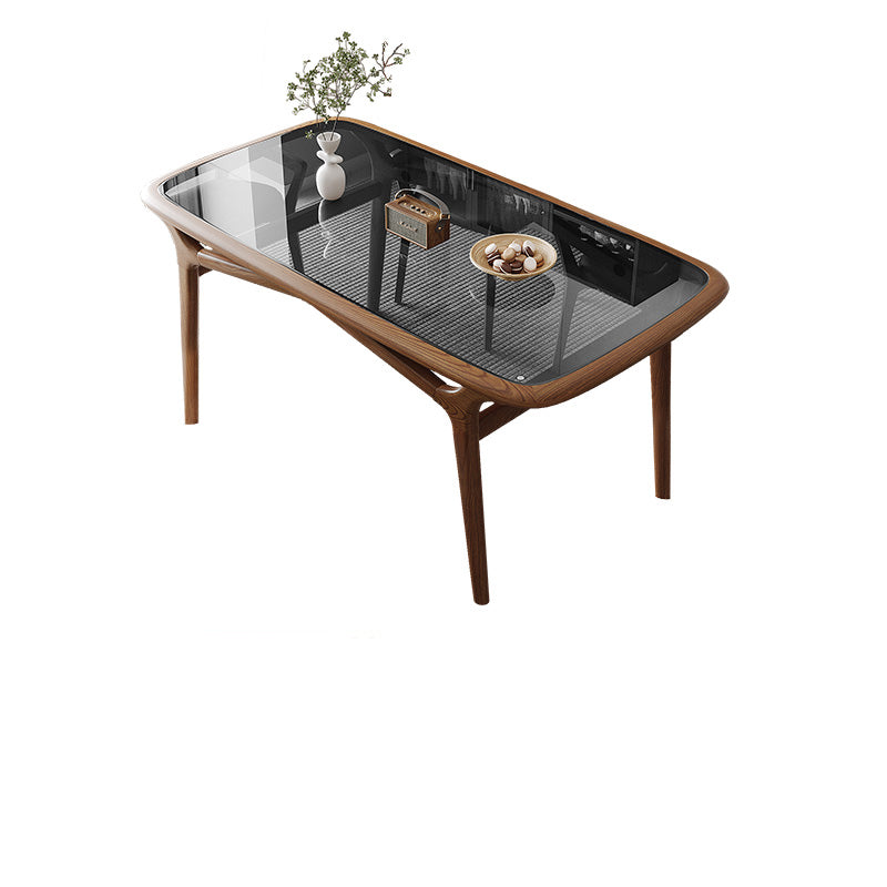 Modern Rectangular Ash Wood Dining Table with Glass Top for 6  fmbs-014