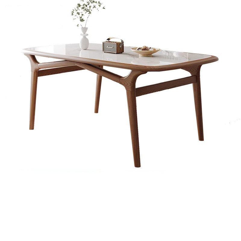 Modern Rectangular Ash Wood Dining Table with Glass Top for 6  fmbs-014