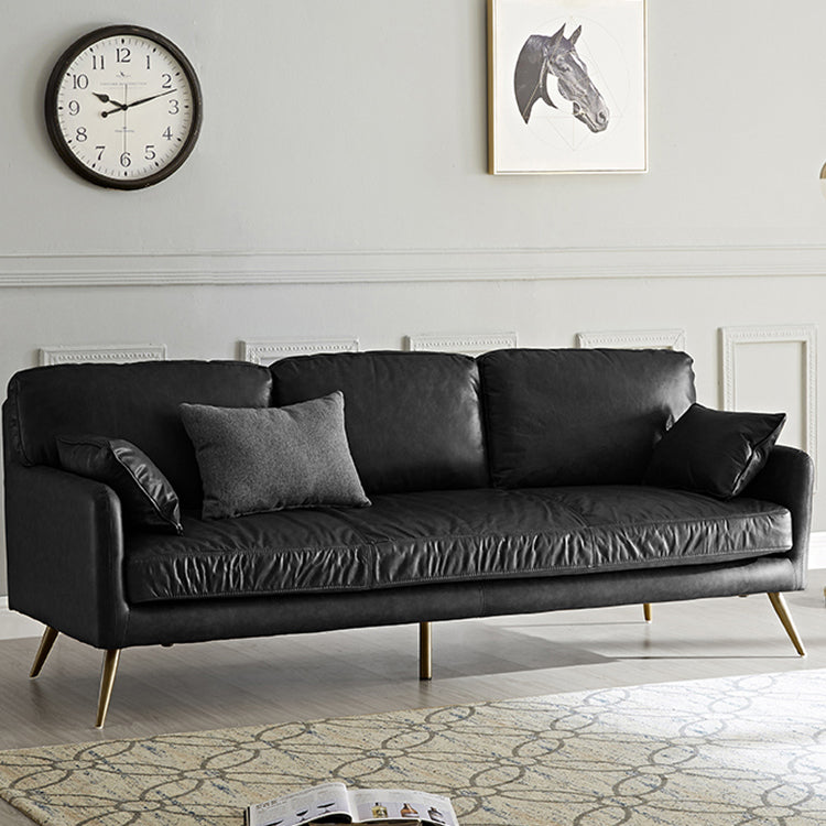 Elegant Black and Light Brown Pine Wood Sofa with Down Cushions and Faux Leather Accents hxcyj-1335