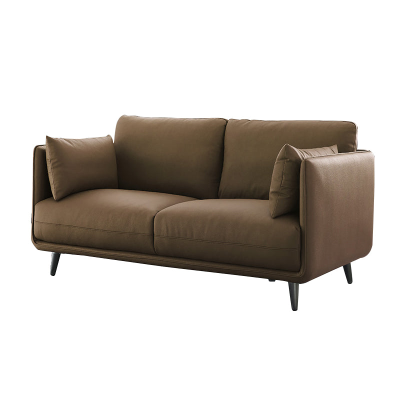 Stylish Faux Leather Sofa with Solid Wood Frame - Orange, Light Blue, Dark Brown Options hxcyj-1348