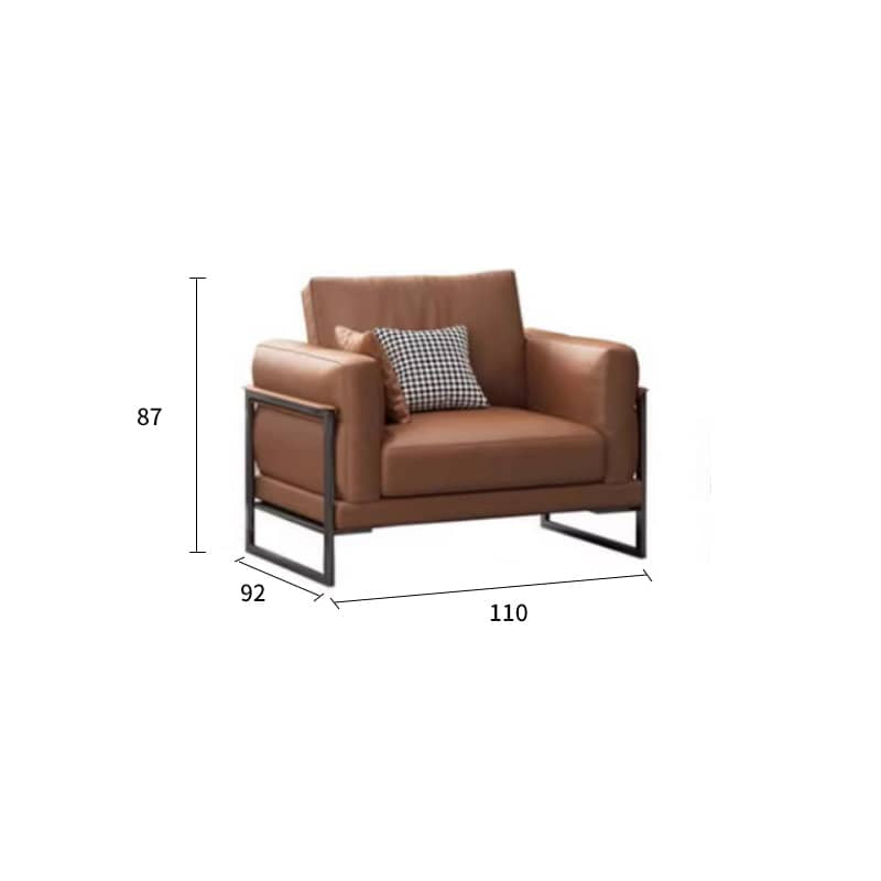 Luxurious Brown Faux Leather Sofa  with Pine Wood Frame & Metal Legs for Living Room hzh-1369