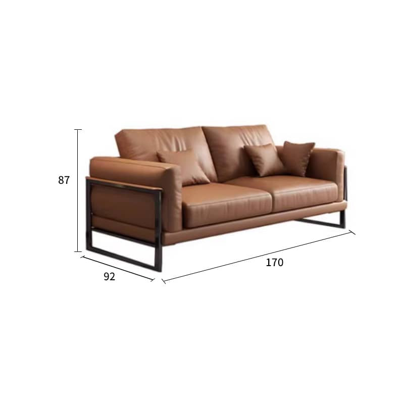 Luxurious Brown Faux Leather Sofa  with Pine Wood Frame & Metal Legs for Living Room hzh-1369