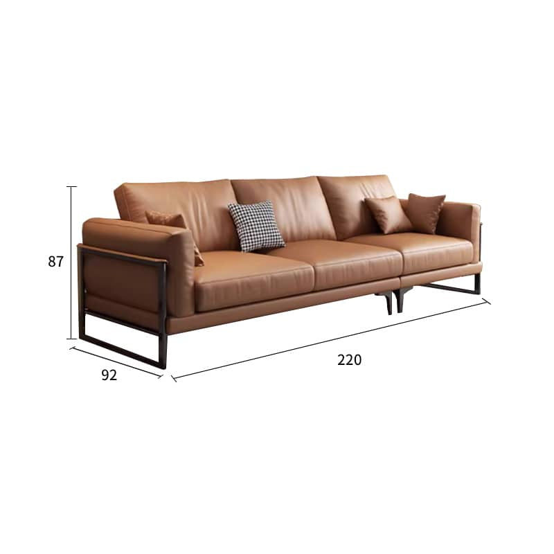 Luxurious Brown Faux Leather Sofa  with Pine Wood Frame & Metal Legs for Living Room hzh-1369