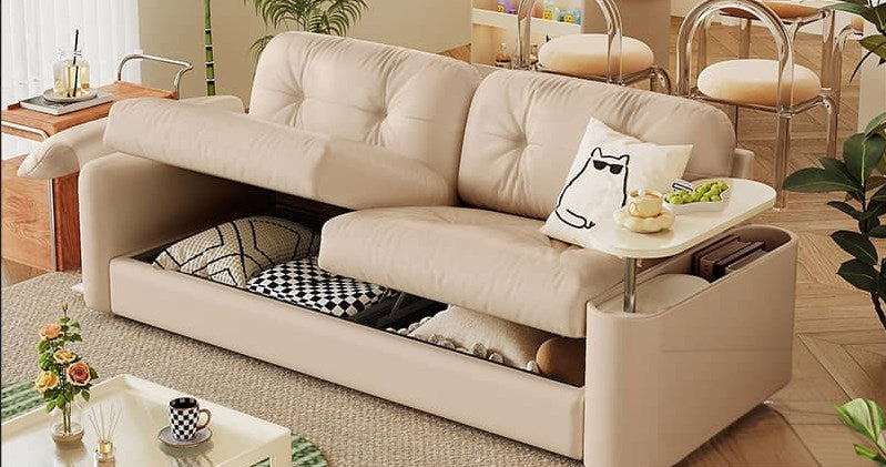 Elegant Light Brown Sofa with Storage - Sturdy Ash Wood Frame and Stainless Steel Legs Design fbby-1378