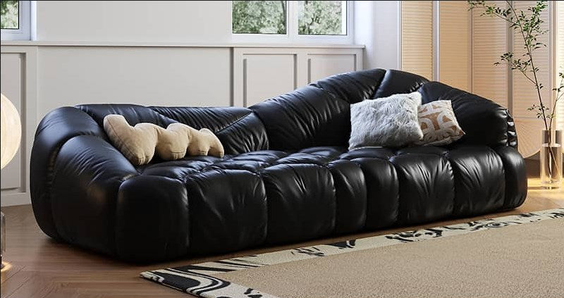 Stylish Faux Leather Sofa with Solid Wood Frame - Cute Cloud Back Design for Living Room fbby-1408