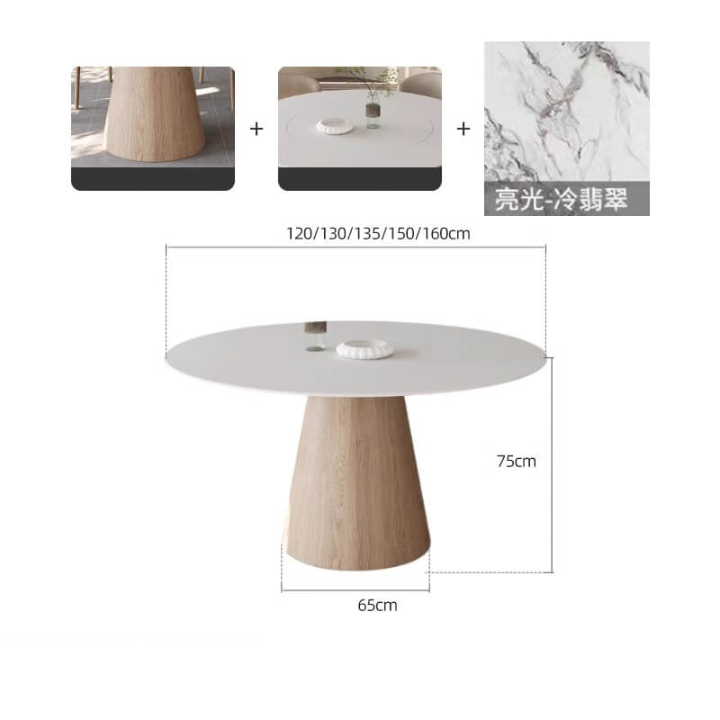 Elegant Natural Wood & Sintered Stone Table - Modern White & Gray Finish with Ash Wood Layers fsm-315