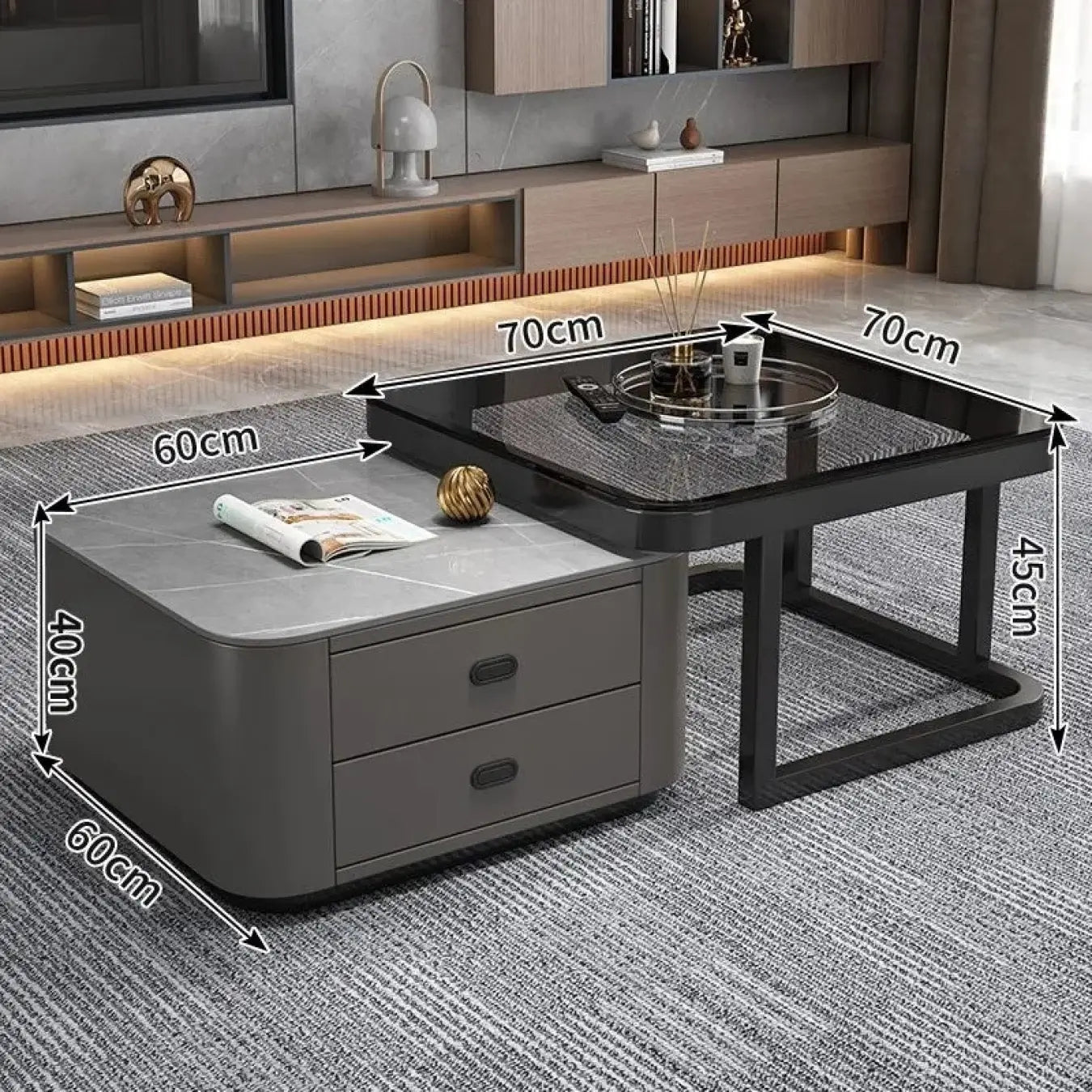 Modern 2-Pieces Square Coffee Table – Perfect for Your LIvingroom frg-500