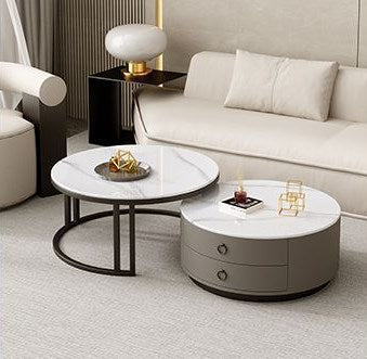 2-Pieces Sintered Stone Round Coffee Table with Metal Legs - Modern design with Storage frg-502