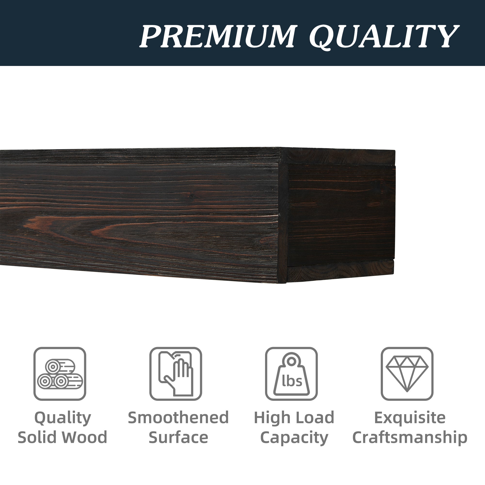 48" Rustic Wood Floating Fireplace Mantel Shelf – Wall-Mounted