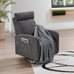 Swivel Upholstered Manual Recliner Chair, 360° Nursery Glider Rocker for Living Room, Dark Gray