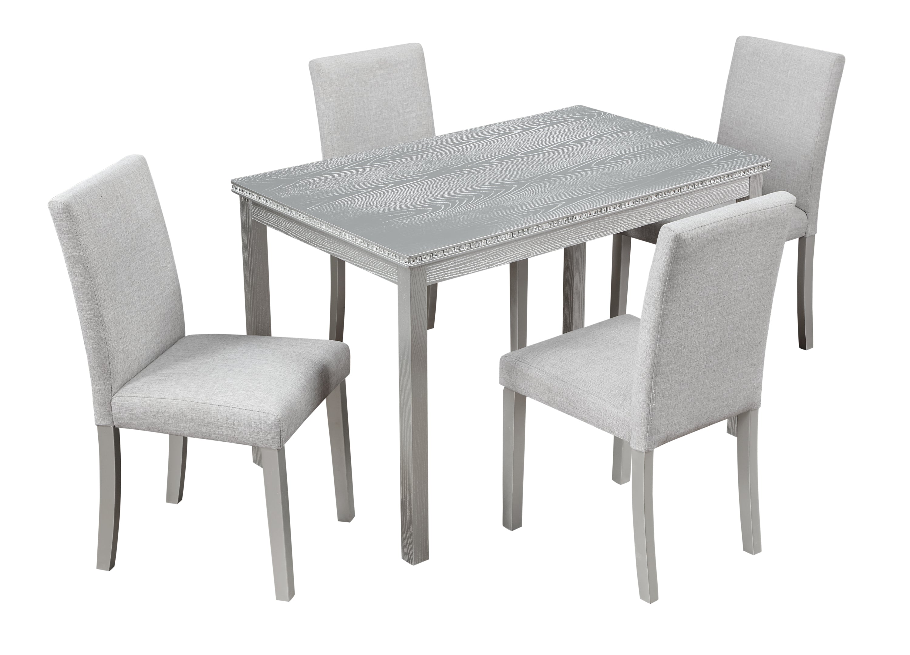 5 Piece Wooden Dining Table Set, Kitchen Table Set with a Rectangular Table and 4 Upholstered Chairs, Wooden Dining Room Table with Crystal Decoration and Chairs Set, Silver grey