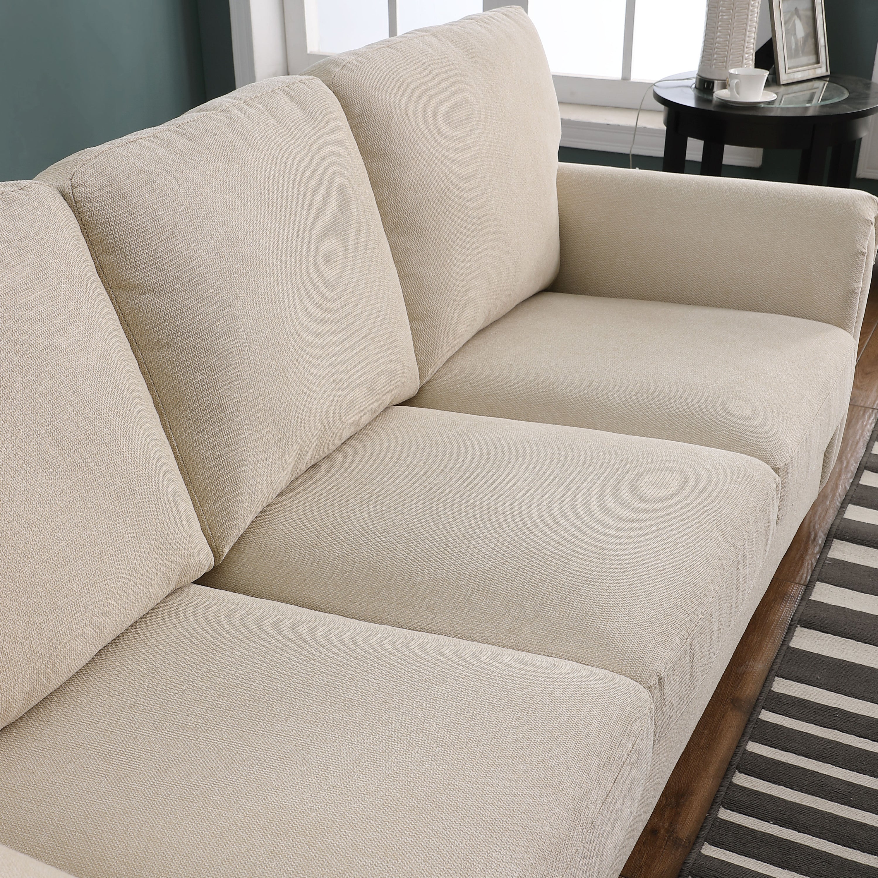 Beige Chenille 3-Seater Sofa