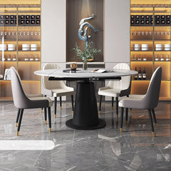 Luxurious Round Dining Table Extendable Marble Top & Carbon Steel Pedestal qc-wy-1902