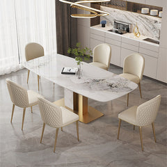 Luxurious Rectangular Dining Table with Marble Top &  Carbon Steel Pedestal for 6-8 Seater jh-065